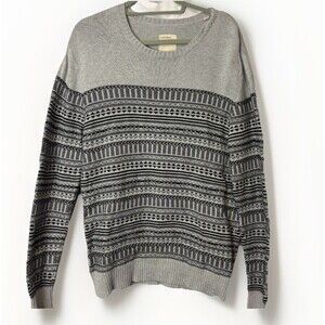 Life/After/Denim Mens Gray Fair Isle Stripe Sweater Large Nordic Cotton Cashmere